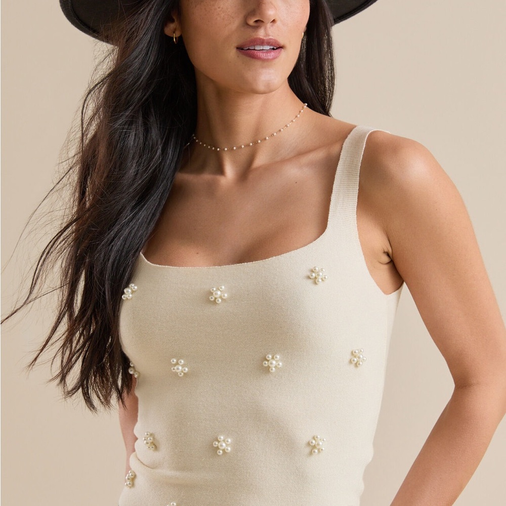 🆕 Altard State Cream Tank Top with Pearl Embellishments